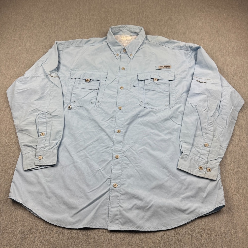 Columbia PFG Shirt Mens‎ 2XL XXL Blue Bahama II Long Sleeve Fishing Vented UPF